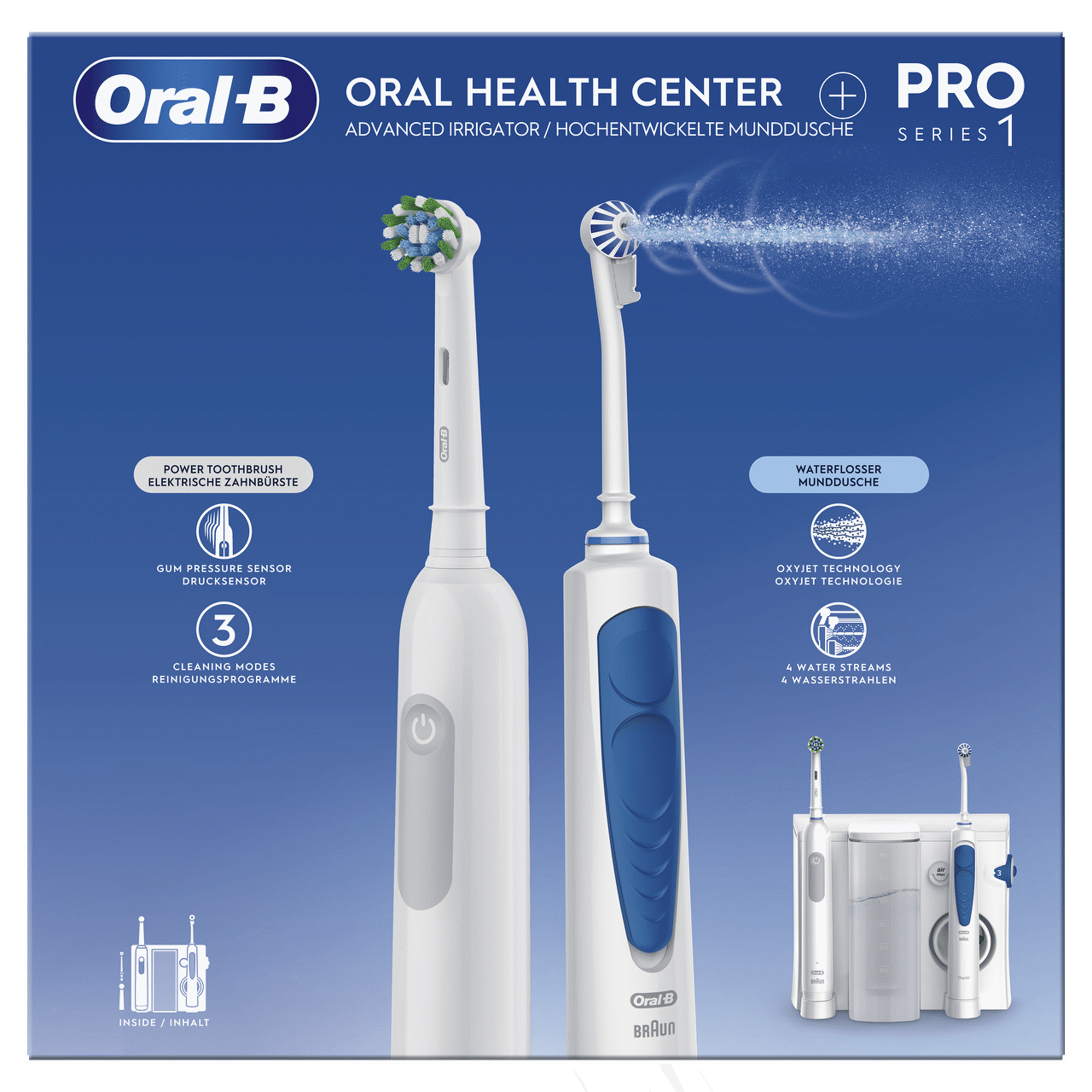 Braun Oral-B Center OxyJet Reinigungssystem - Munddusche + Oral-B Pro 1 | weiß