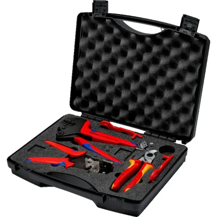 KNIPEX Werkzeugkoffer Photovoltaik für Kabel bis 10mm² - für Solar-Steckverbinder MC4 , 7-teiliges Sortiment | schwarz