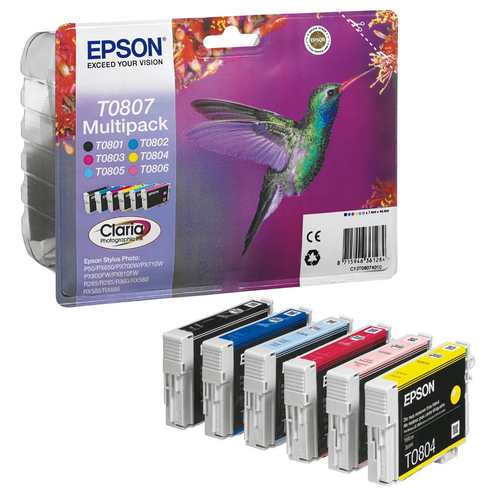 Epson Tinte Multipack T0807 | Cyan, Gelb, Hell-Cyan, Hell-Magenta, Magenta, Schwarz