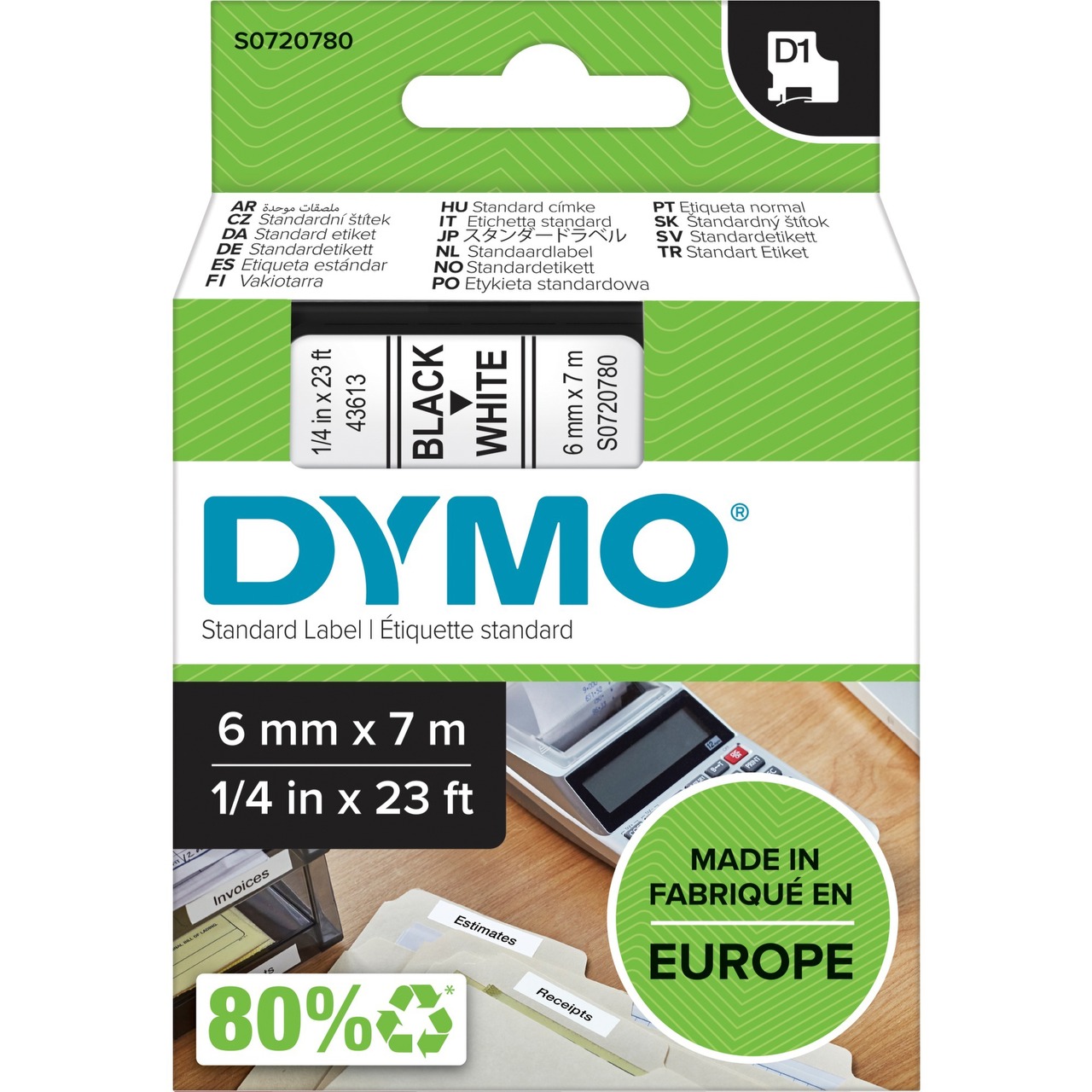 Dymo D1 ORIGINAL Schriftband - schwarz auf weiß, 6mm x 7m