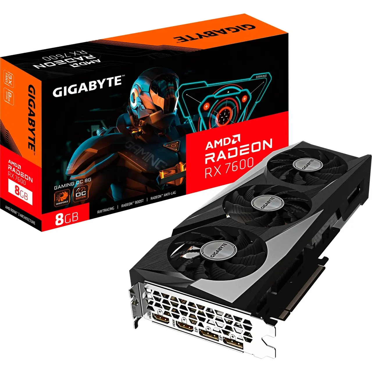 GIGABYTE Radeon RX 7600 GAMING OC 8GB - RDNA 3, GDDR6, 2x DisplayPort, 2x HDMI 2.1