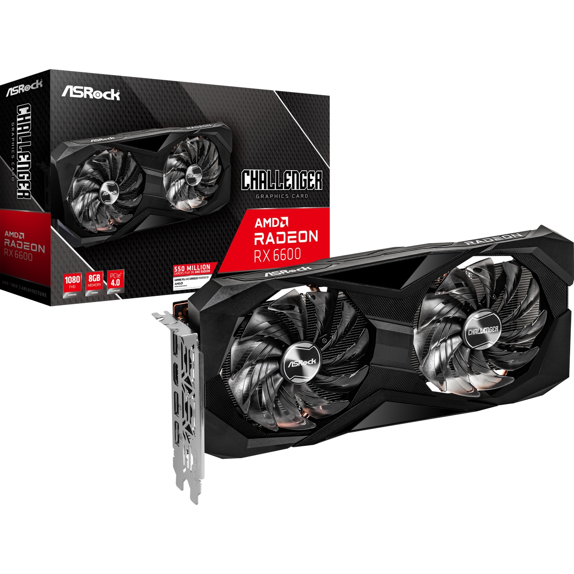 ASRock Radeon RX 6600 Challenger D - RDNA 2, GDDR6, 3x DisplayPort, 1x HDMI 2.1