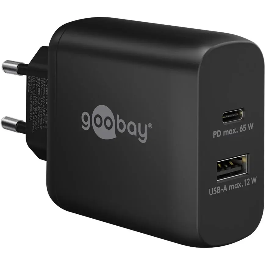 goobay USB-C Dual-Schnellladegerät - 1x USB-C, 1x USB-A, Power Delivery | schwarz