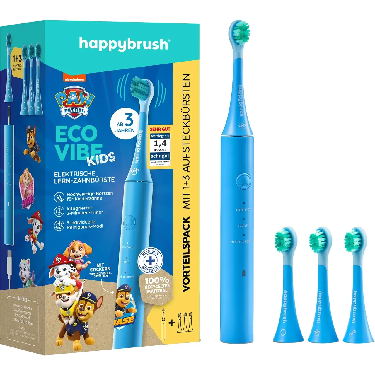 happybrush ECO VIBE KIDS Paw Patrol + 3 Refills | hellblau