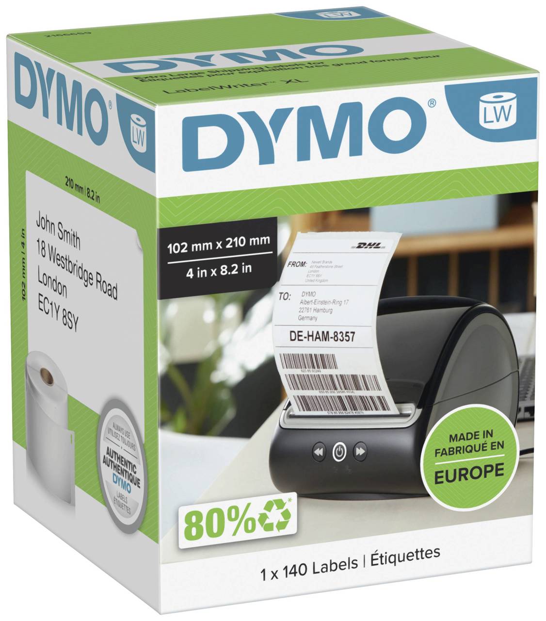 Dymo LabelWriter ORIGINAL DHL-Versandetiketten 102x210mm, 1 Rolle mit 140 Etiketten