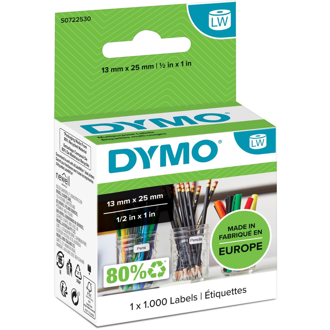 Dymo LabelWriter ORIGINAL Vielzwecketiketten 13x25mm, 1 Rolle mit 1000 Etiketten