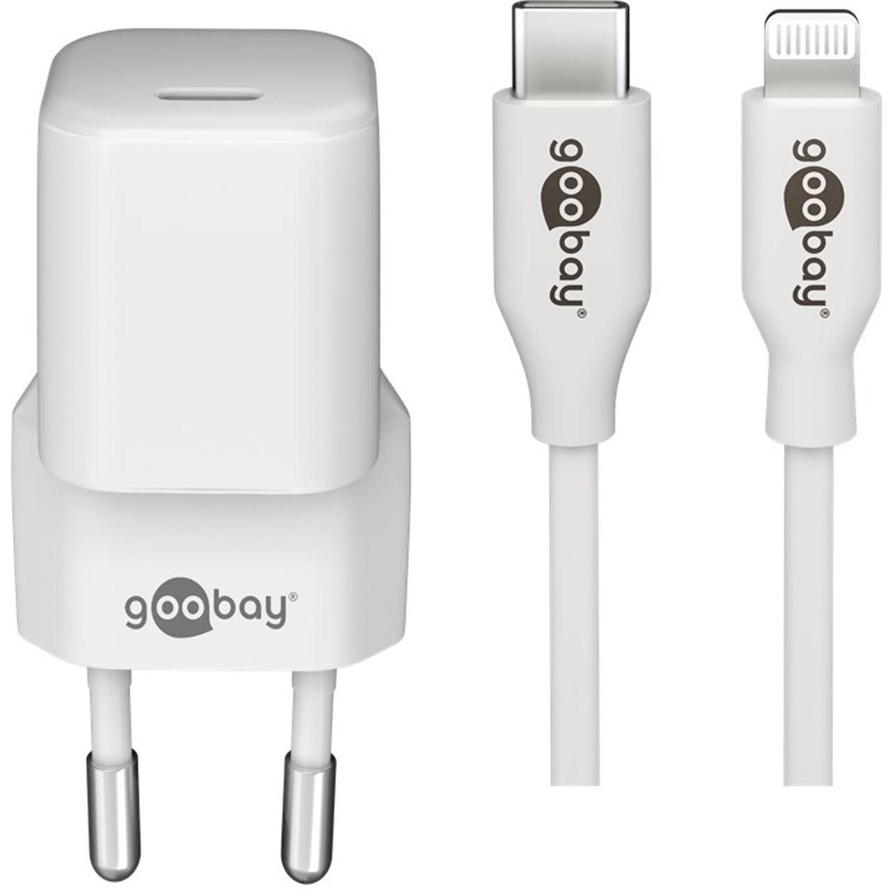 goobay Lightning/USB-C PD-Ladeset Nano 20 Watt - 1 Meter Kabel, PD | weiß