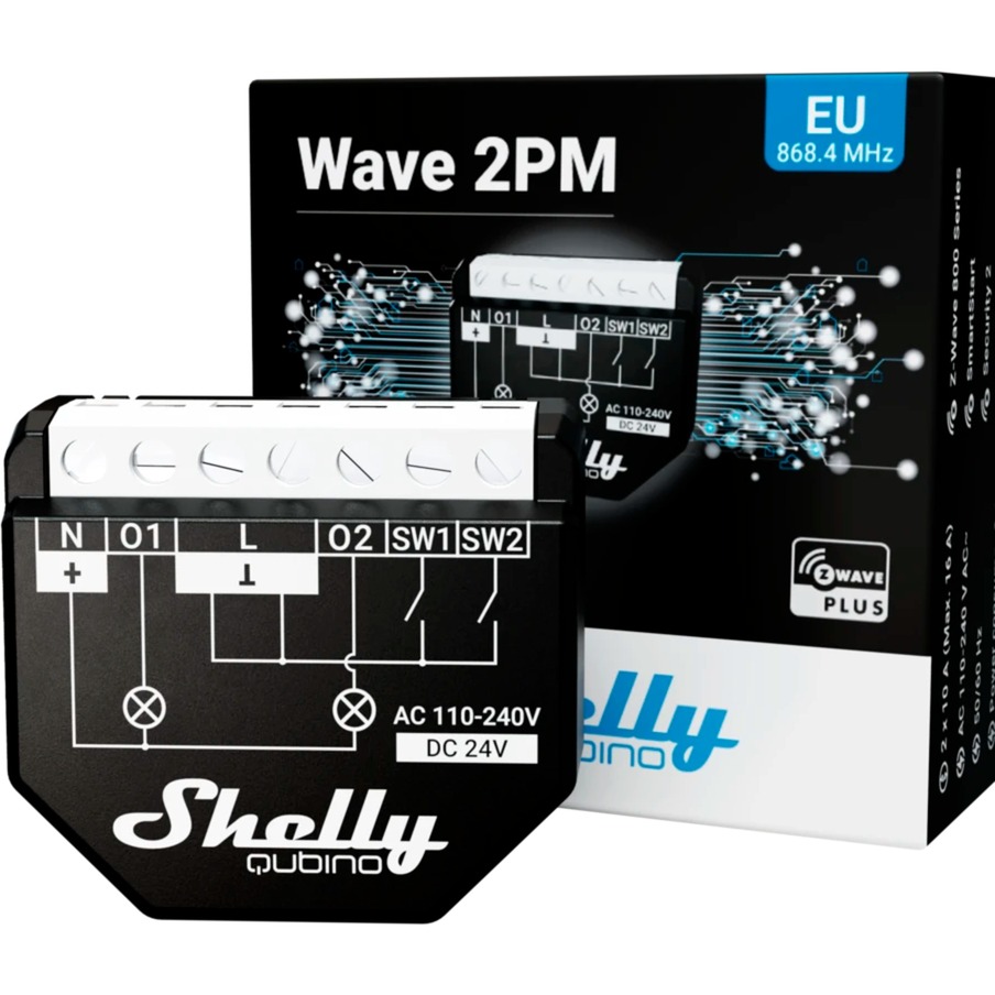 Shelly Wave 2PM - max. 16A 2 Kanäle Unterputz Messfunktion | schwarz