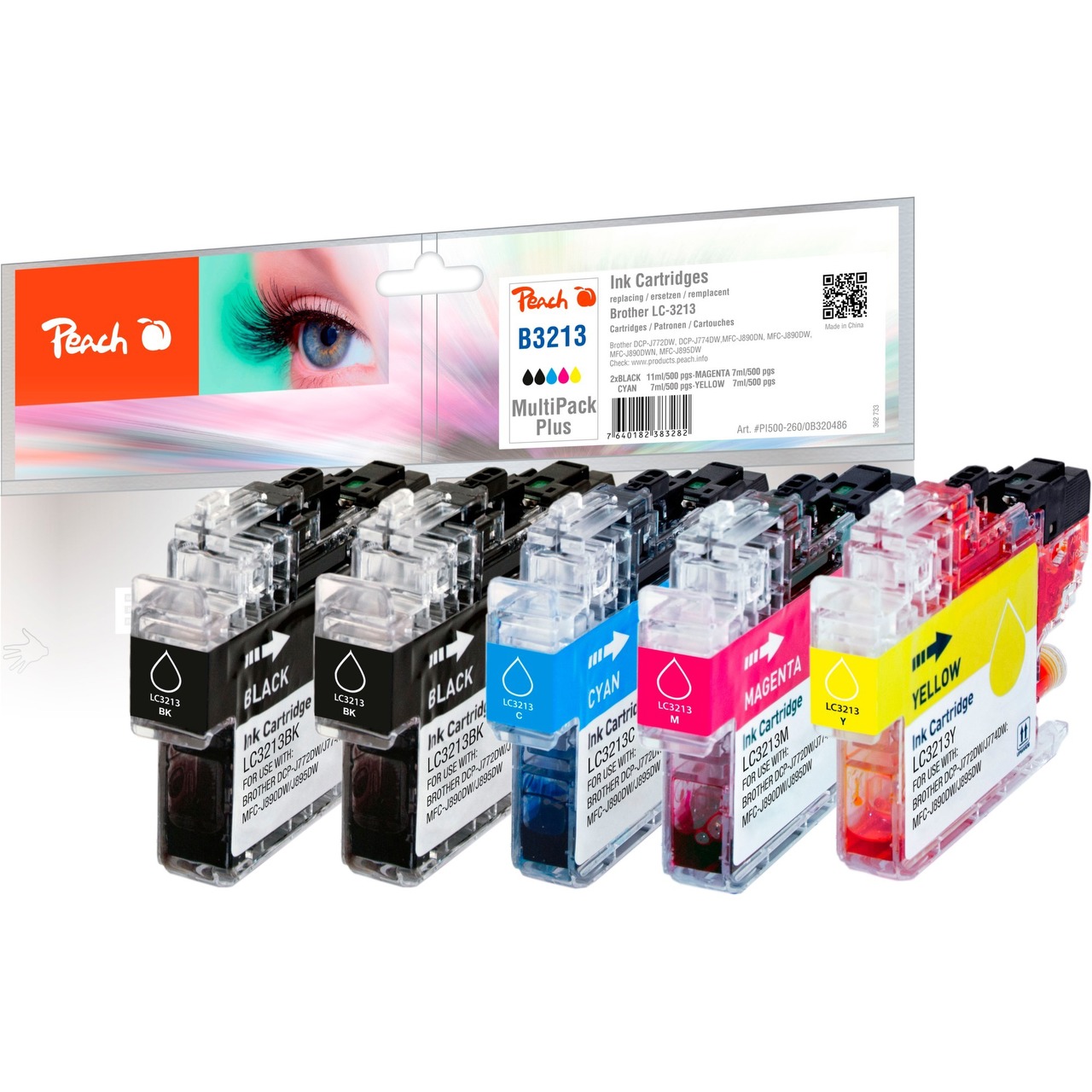 Peach Tinte Spar Pack Plus PI500-260 kompatibel zu Brother LC-3213 | Cyan, Gelb, Magenta, Schwarz