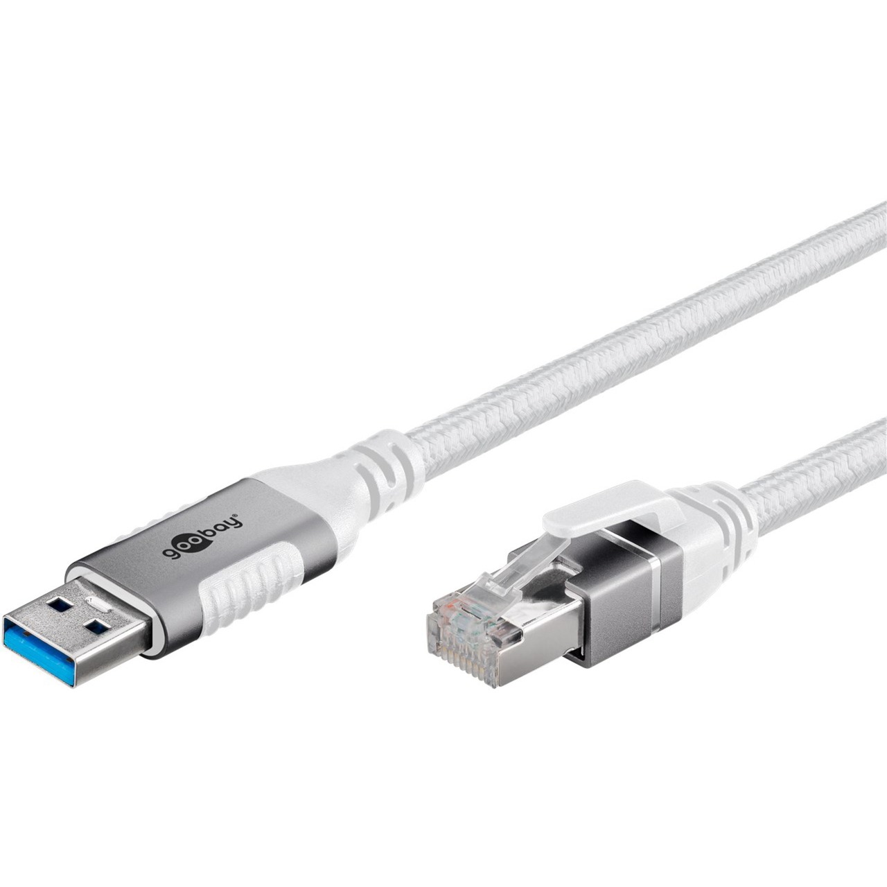 1 Meter goobay Ethernet-Kabel USB-A Stecker > RJ-45 Stecker - gesleevt | weiß