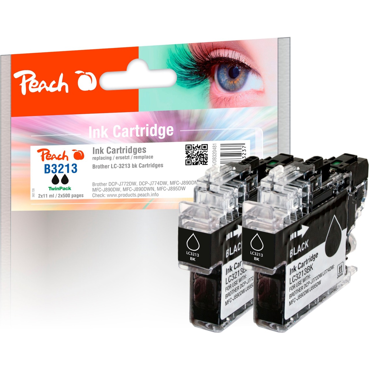 Peach Tinte Doppelpack PI500-255 kompatibel mit Brother LC-3213BK | schwarz