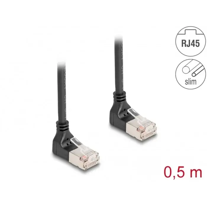 DeLOCK Patchkabel RJ-45 Cat.6a S/FTP, Slim 90° gewinkelt