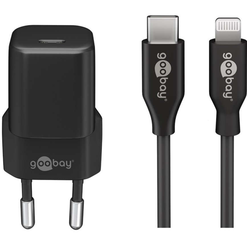 goobay Apple Lightning / USB-C PD-Ladeset nano 20 Watt | schwarz