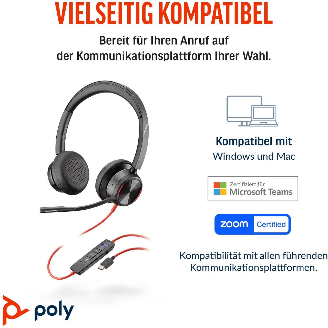 HP Poly Headset Blackwire C8225 Stereo USB-C/A