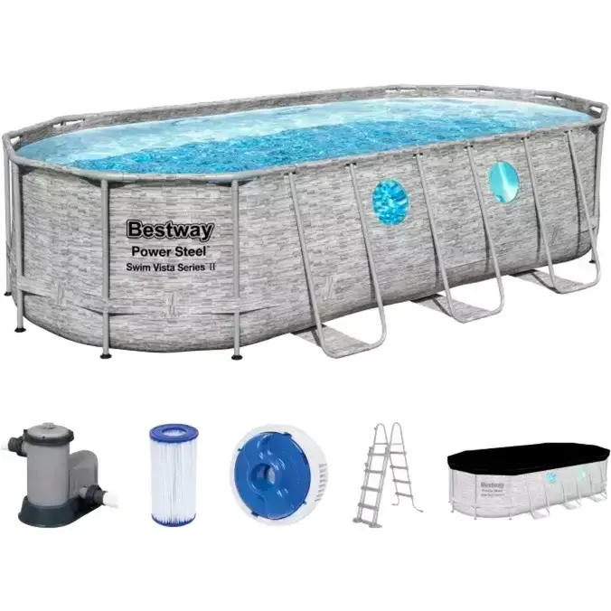 Bestway Power Steel Swim Vista Oval Frame Pool-Set, 549 x 274 x 122cm, Schwimmbad