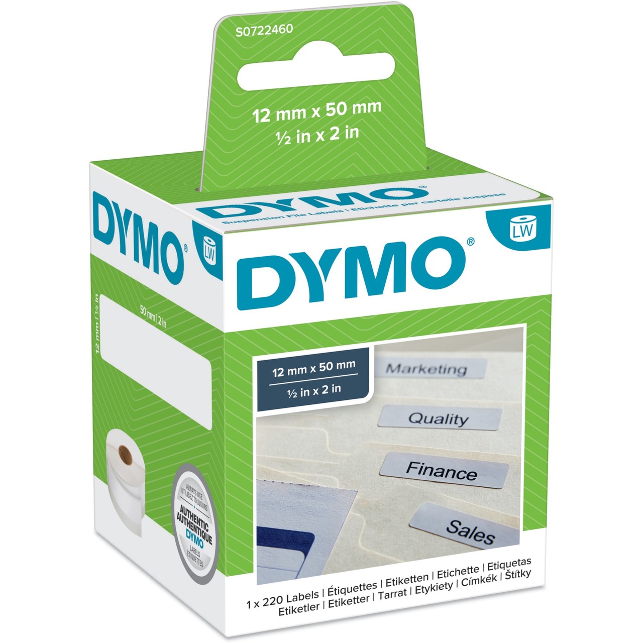 Dymo LabelWriter ORIGINAL Hängeablageetiketten 12x50mm, 1 Rolle mit 220 Etiketten